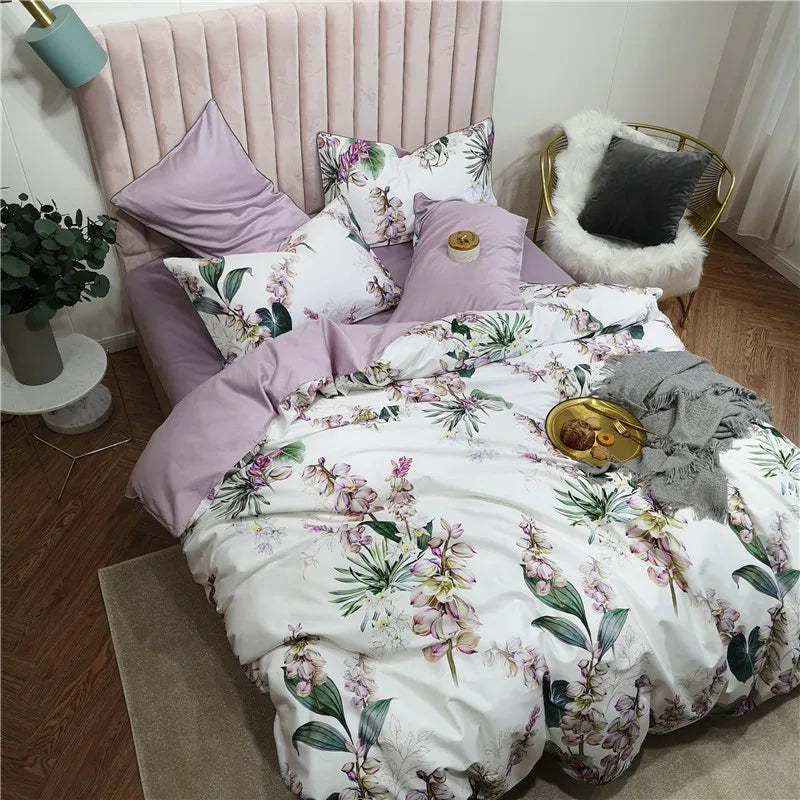 Tropical blue flamingo leaf duvet cover king size bedroom bedding