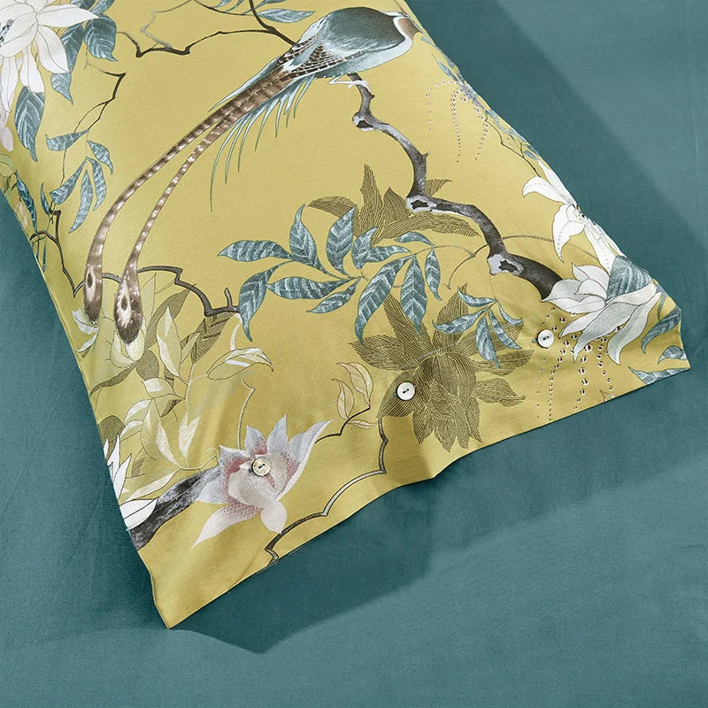 Tropical blue flamingo leaf duvet cover king size bedroom bedding
