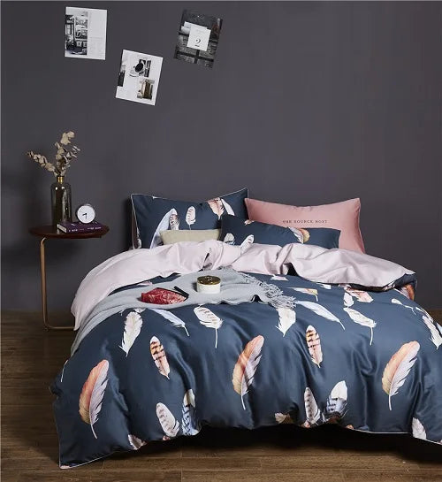 Luxury blue tropical flamingo duvet cover bedroom set with pillowcases