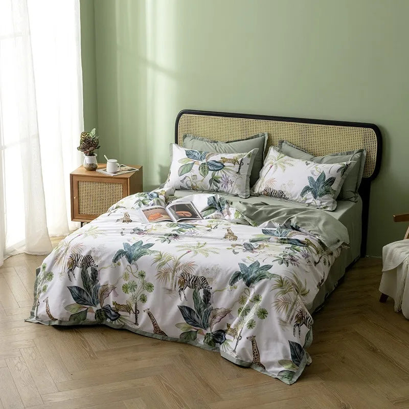 Luxury blue tropical flamingo duvet cover bedroom set with pillowcases