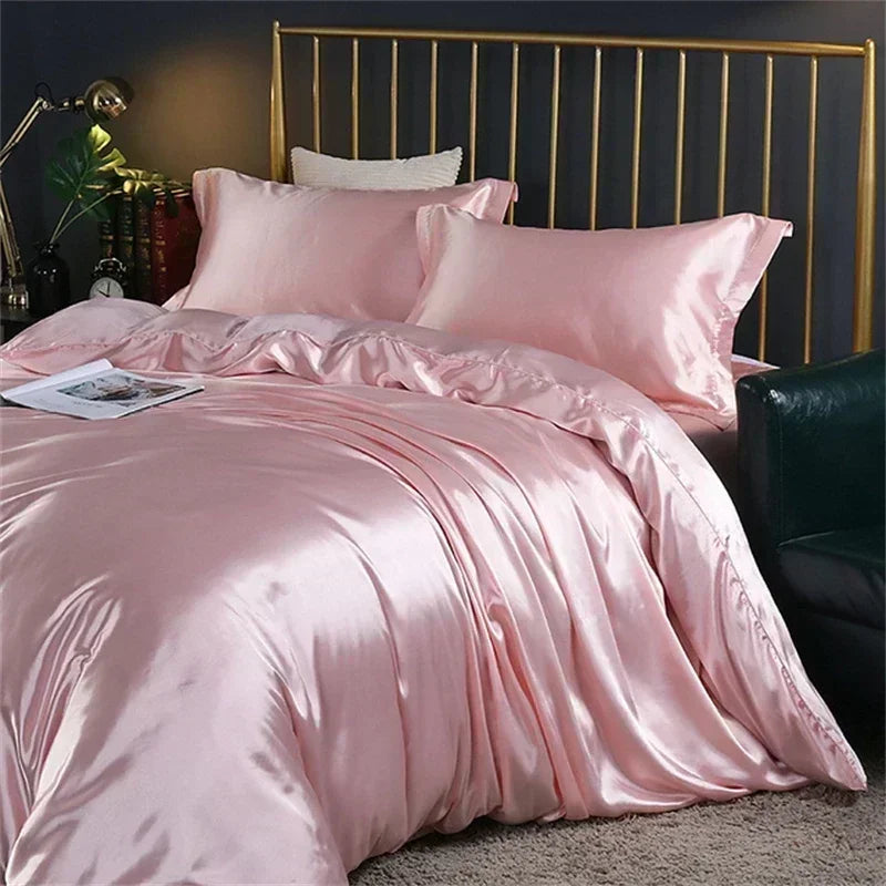 Luxury silver mulberry silk bedding set bedroom satin sheets