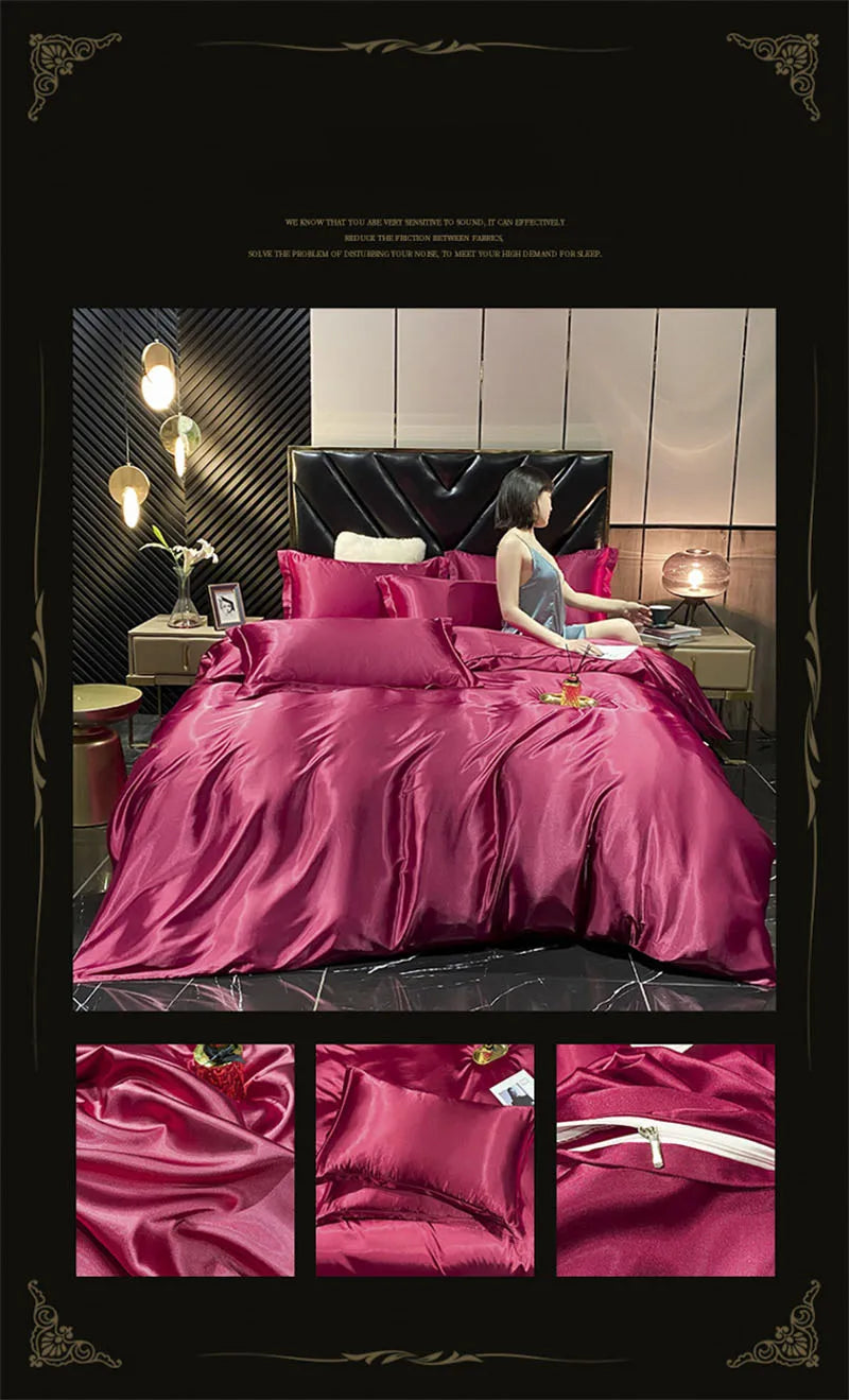 Luxury black silk bedding set with ruffles bedroom duvet cover