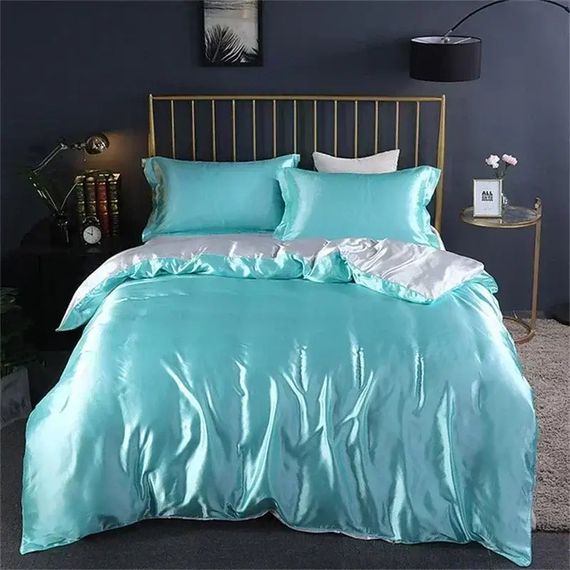 Luxury silver mulberry silk bedding set bedroom satin sheets