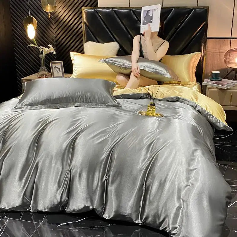 Luxury silver rayon silk duvet cover bedroom bedding set