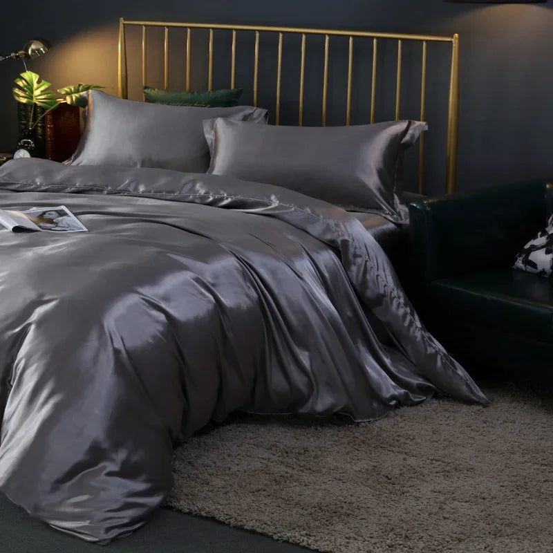 Luxury turquoise satin duvet cover bedroom bedding set