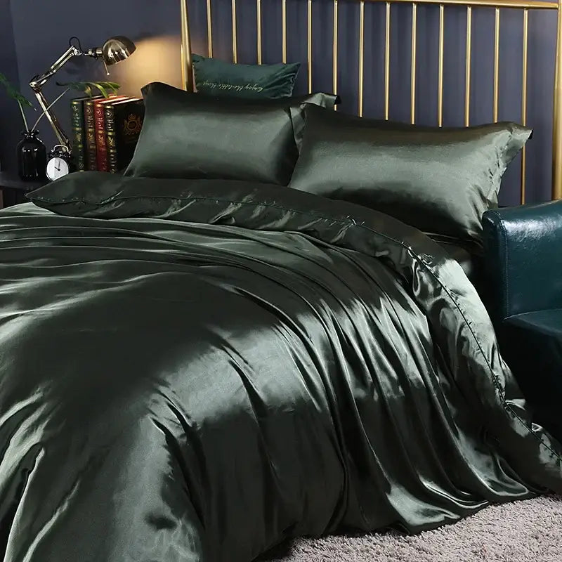 Luxury red satin duvet cover set bedroom bed sheet matching pillows