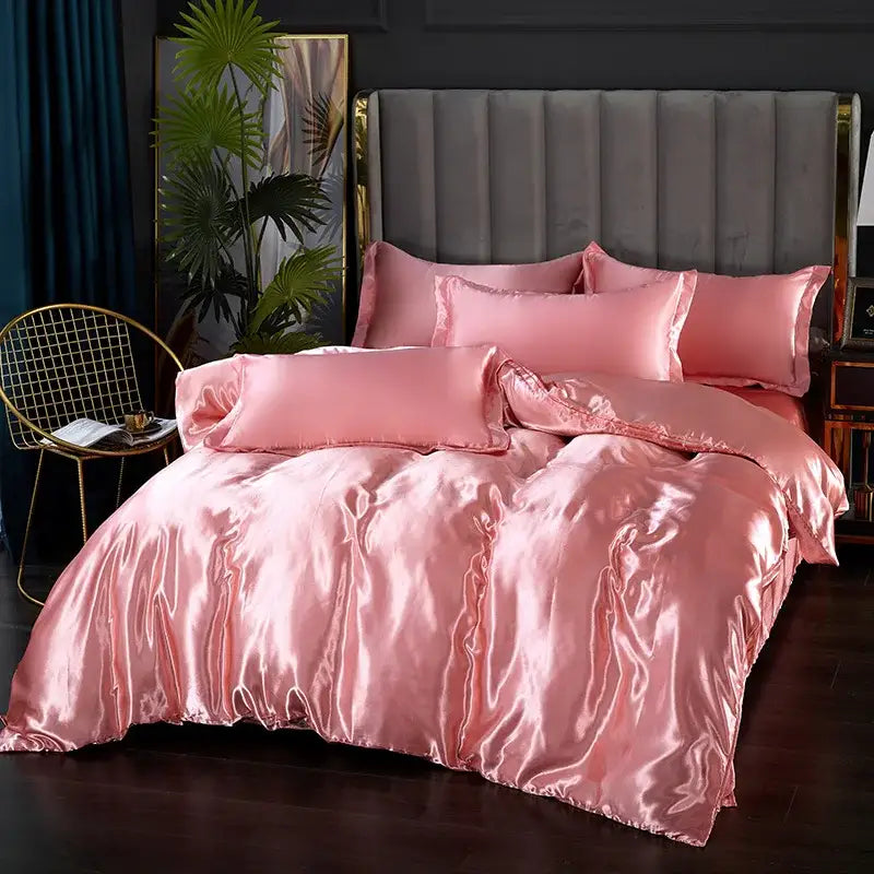 Luxury crimson satin duvet cover bedroom bedding set
