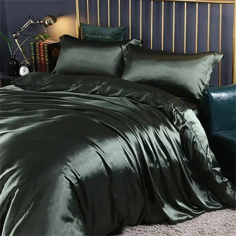 Luxury teal satin bedding set – bedroom duvet cover with sheets