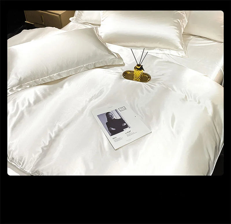 Luxury teal satin silk bedding set bedroom decor