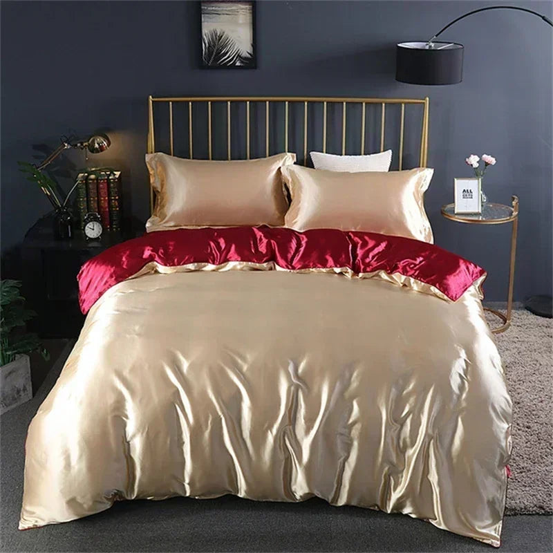 Luxury silver satin duvet cover bedding set bedroom sheets