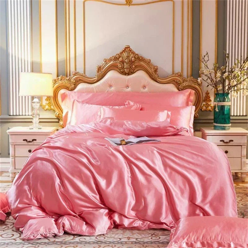Luxury teal satin silk bedding set bedroom decor