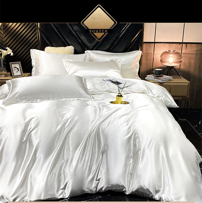 Luxury teal satin silk bedding set bedroom decor