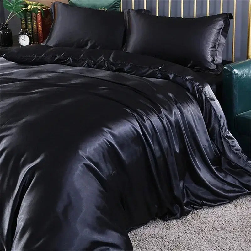 Luxury purple satin bedding set with duvet cover for bedroom