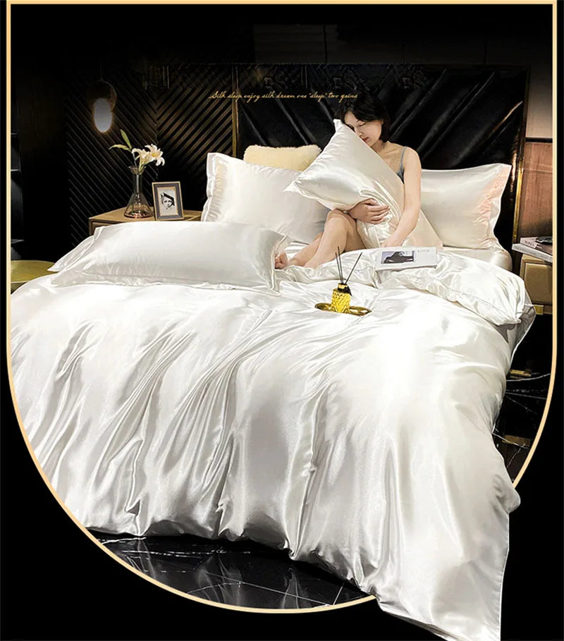 Luxury emerald green satin bedding set with fitted sheet bedroom