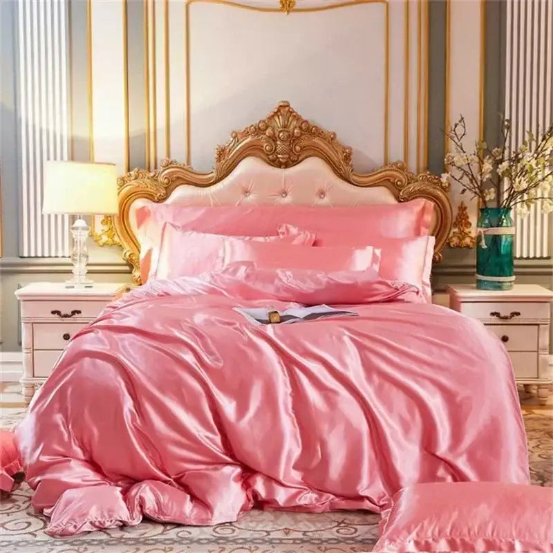 Luxury emerald green satin bedding set with fitted sheet bedroom