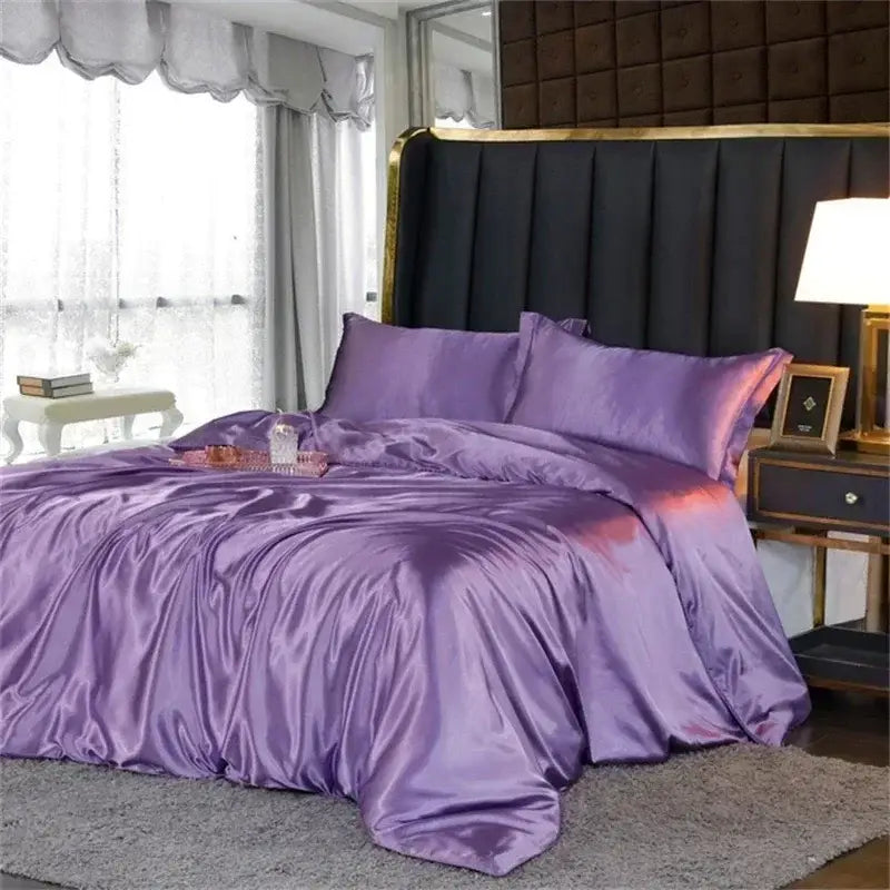 Luxury purple satin bedding set with duvet cover bedroom decor