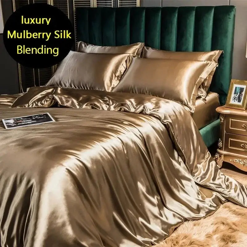 Luxury pink satin bedding set with duvet cover for bedroom