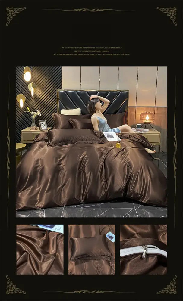 Luxury silver satin silk bedding set bedroom duvet cover