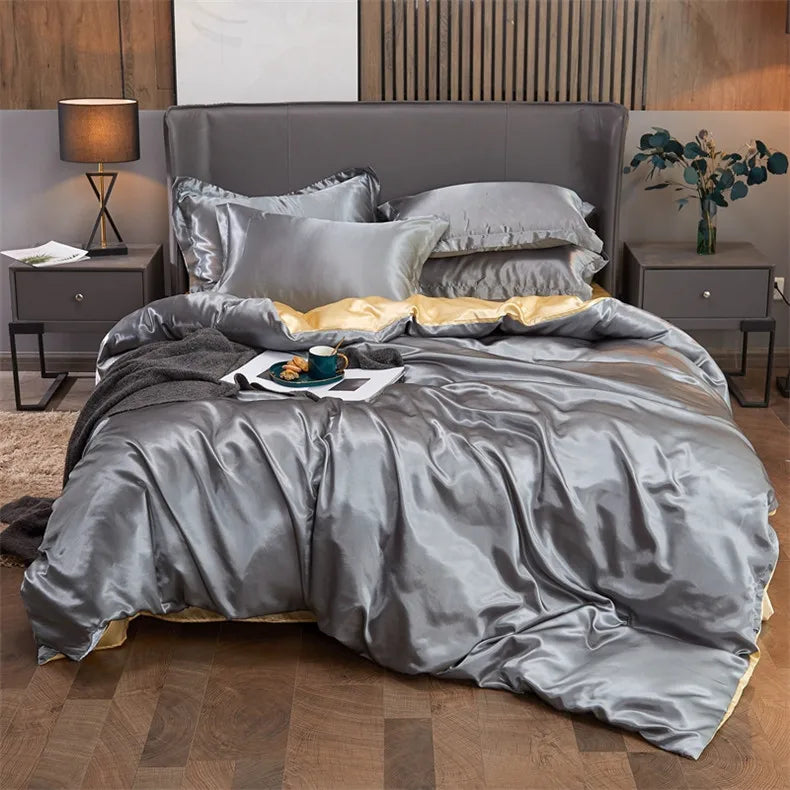 Luxury burgundy satin solid color bedding set – bedroom pcduvet cover