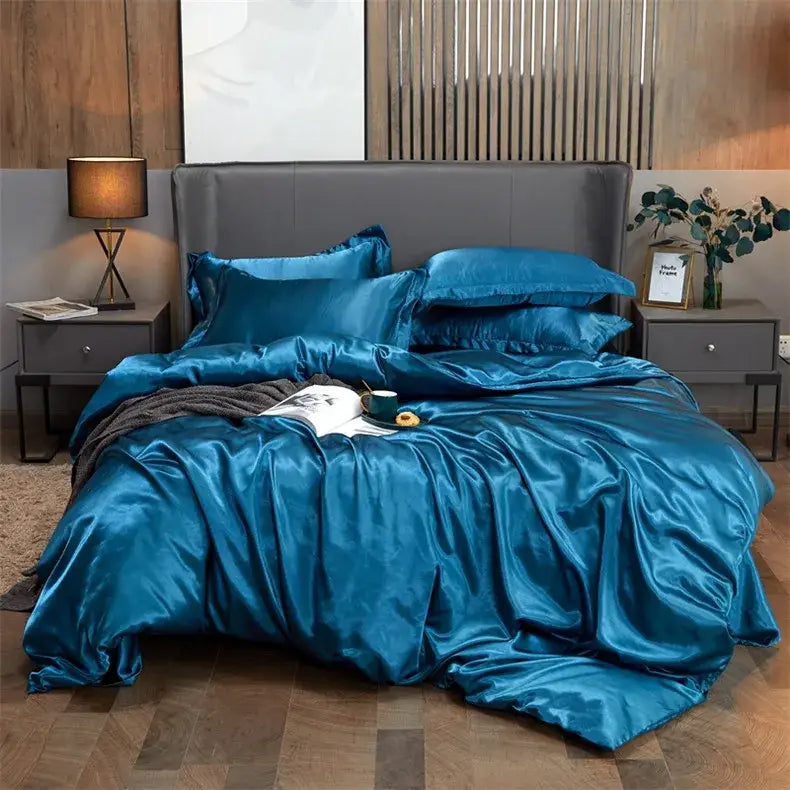 Lustrous purple satin solid color bedding set with duvet cover bedroom