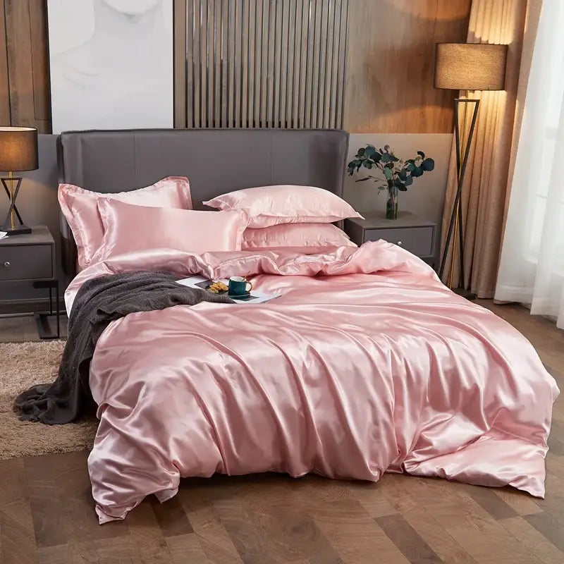 Luxury teal satin solid color bedding set for bedroom queen width bed