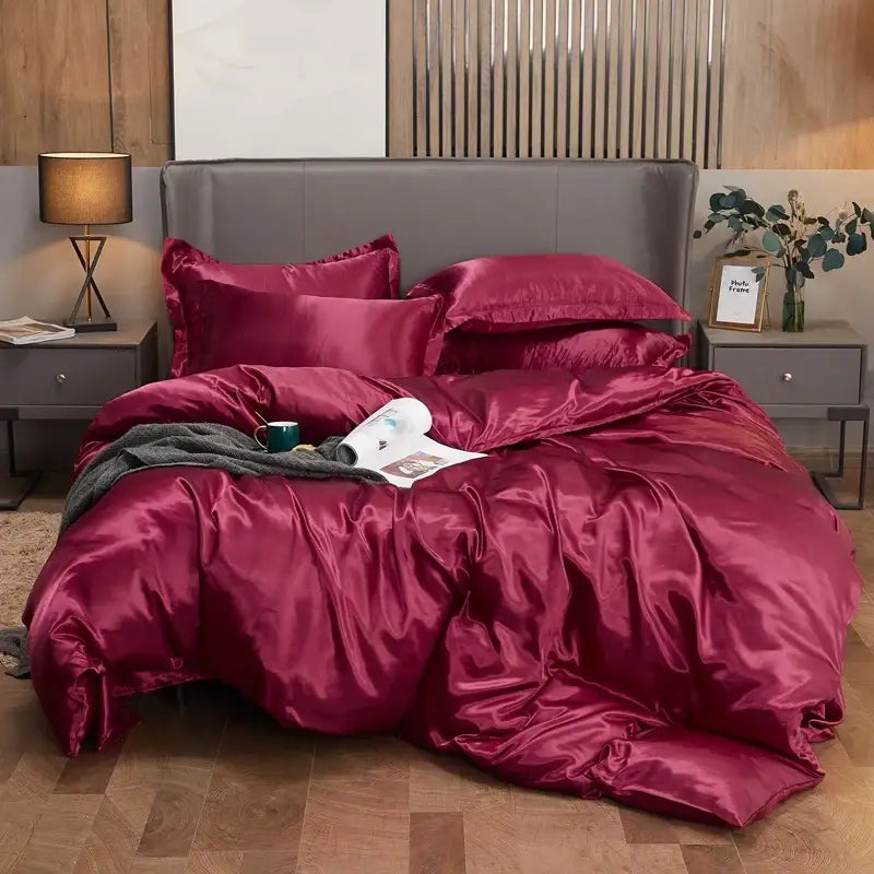 Luxury silver & gold satin solid color duvet cover bedroom bedding set