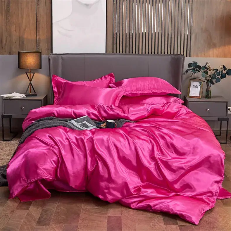 Lustrous purple satin solid color bedding set with duvet cover bedroom