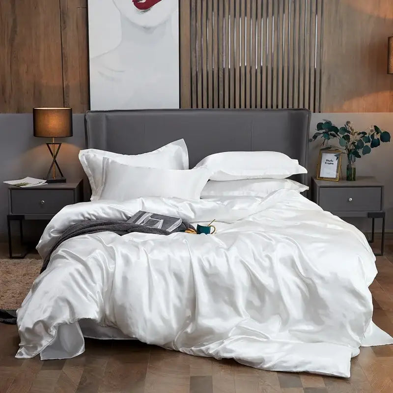 Lustrous purple satin solid color bedding set with duvet cover bedroom