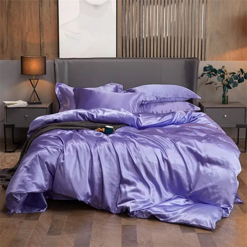 Luxury bronze solid color satin bedding set bedroom duvet cover