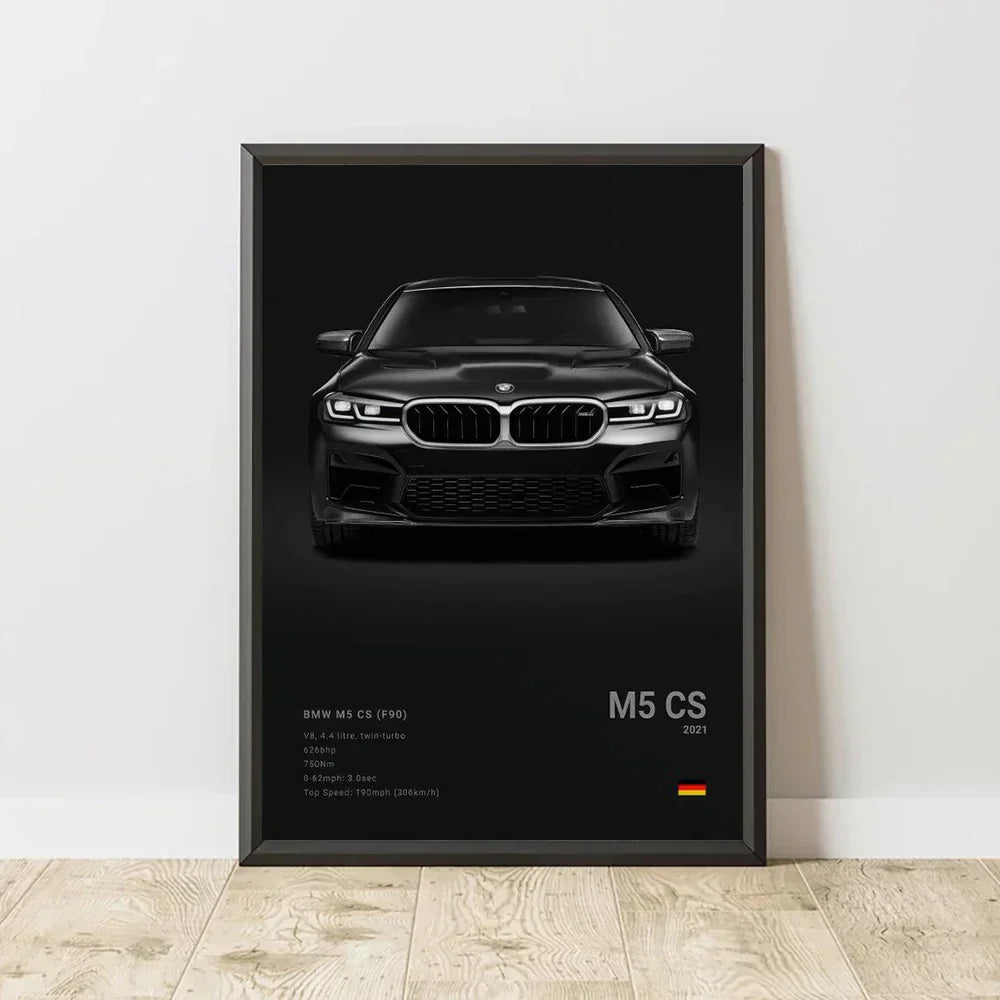 Luxury silver sports car canvas wall art living room decor