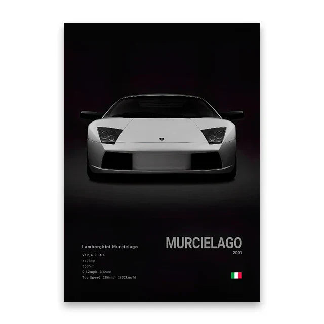 Luxury silver sports car canvas wall art living room decor