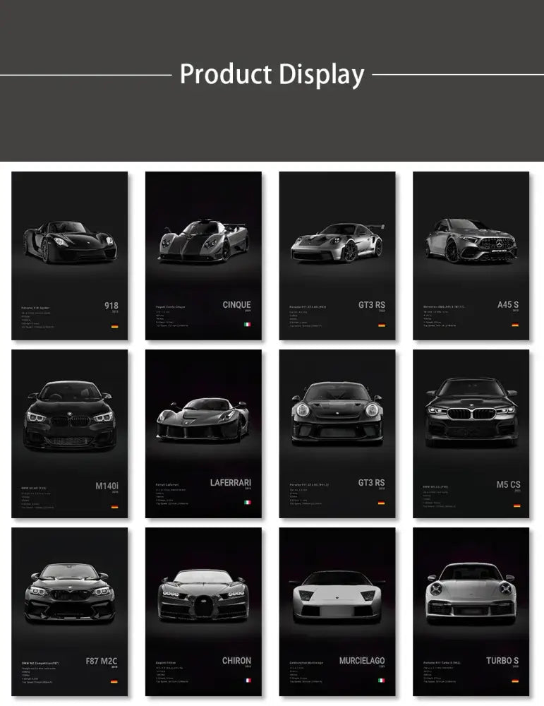 Modern white famous cars canvas wall art for living room