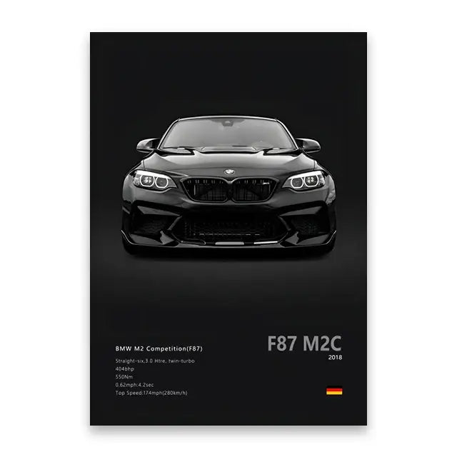 Luxury silver sports car canvas wall art living room decor