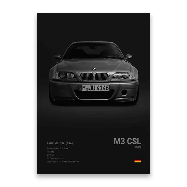 Modern white famous cars canvas wall art for living room