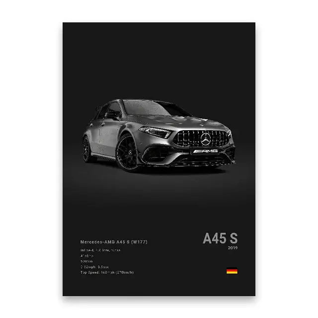 Luxury silver sports car canvas wall art living room decor