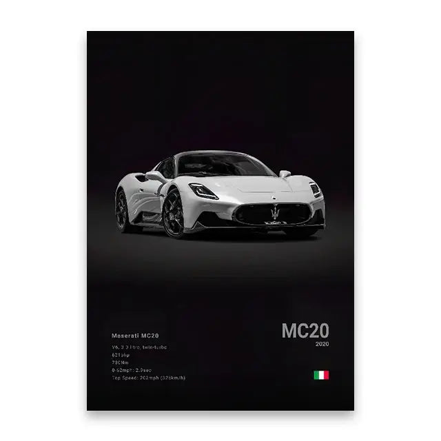 Modern white famous cars canvas wall art for living room