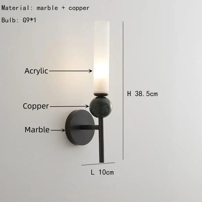 Modern gold & black marble sconce bedroom wall light