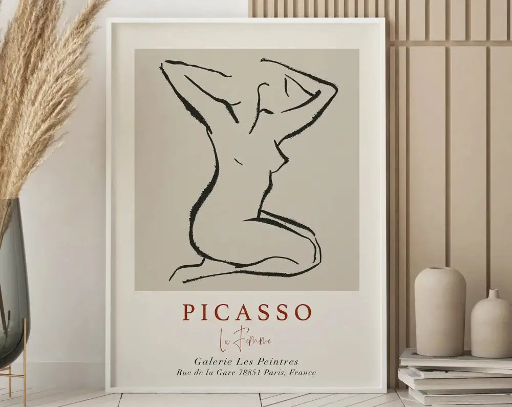 Minimalist beige matisse floral art print bedroom framed poster