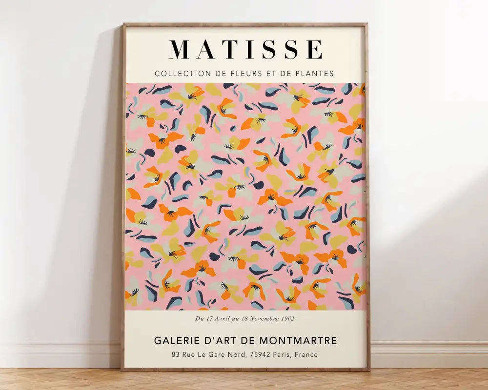 Matisse flower poster pink floral wall art for bedroom or living room