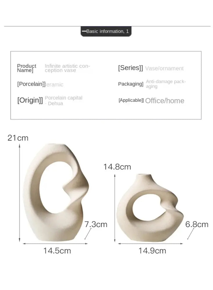 Modern cream matte ceramic vase set living room organic decor
