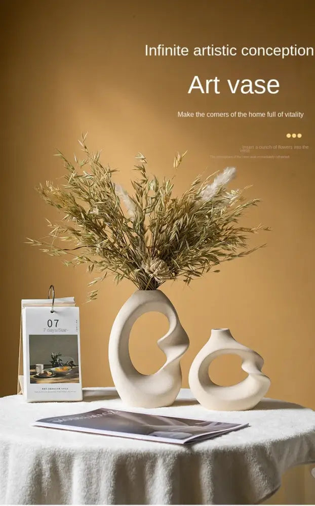 Modern cream matte ceramic vase set living room organic decor