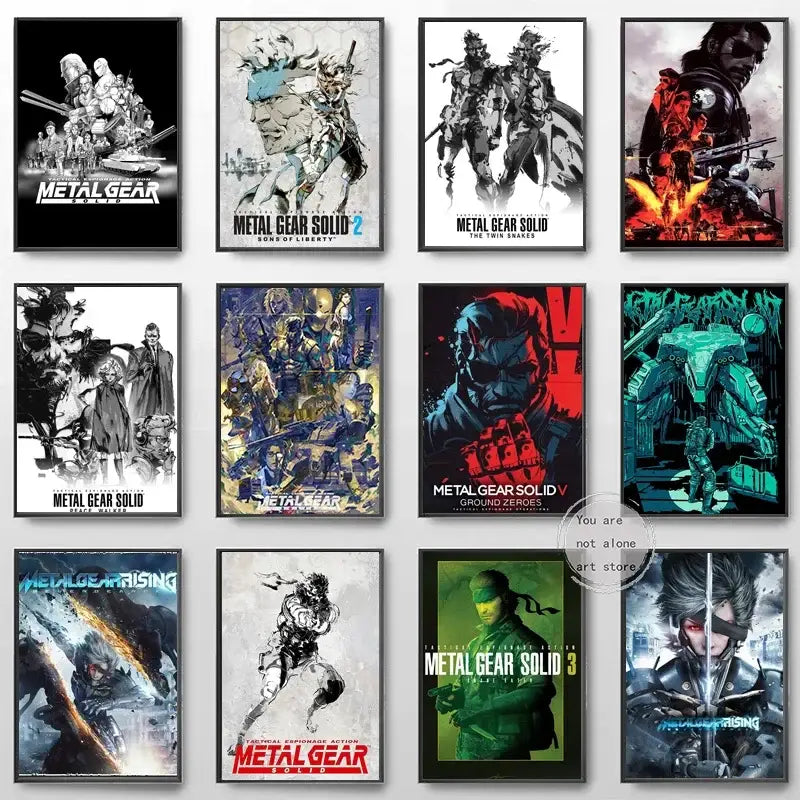 Framed metal gear solid canvas art poster for gaming room decor