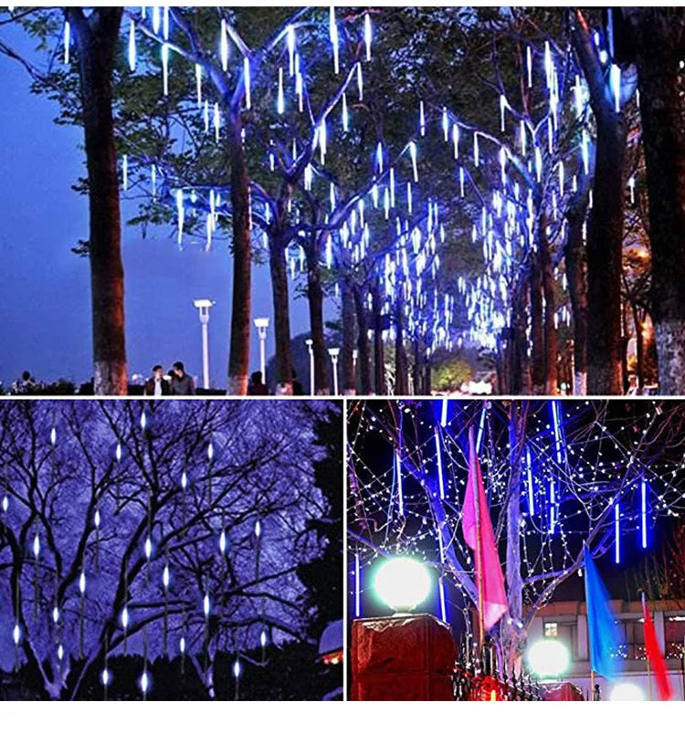 White meteor shower led string lights outdoor garden decor