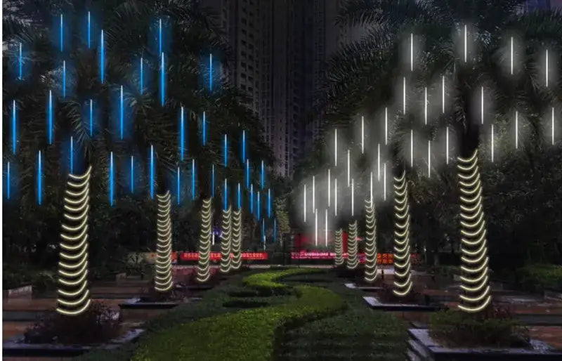 White meteor shower led string lights outdoor garden decor