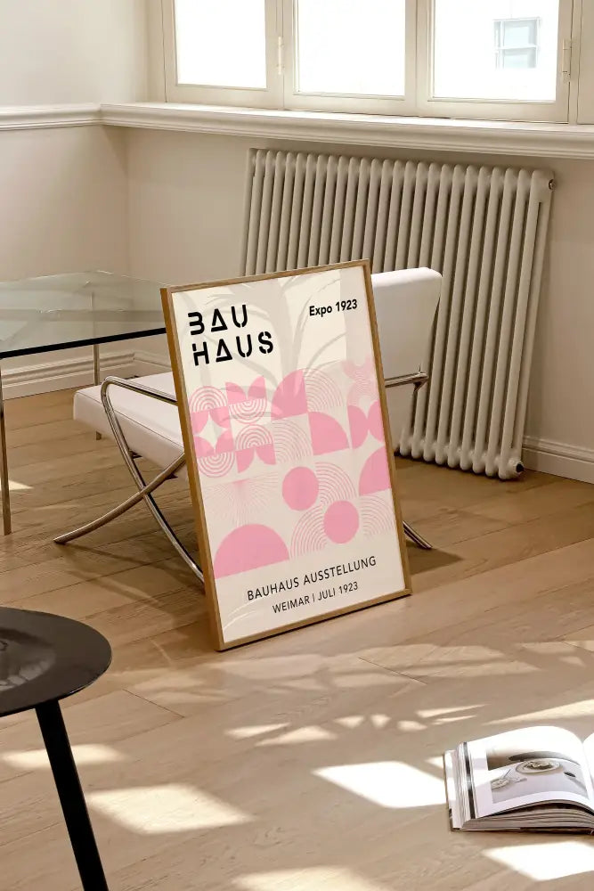 Mid century yellow & pink geometric canvas – living room framed art