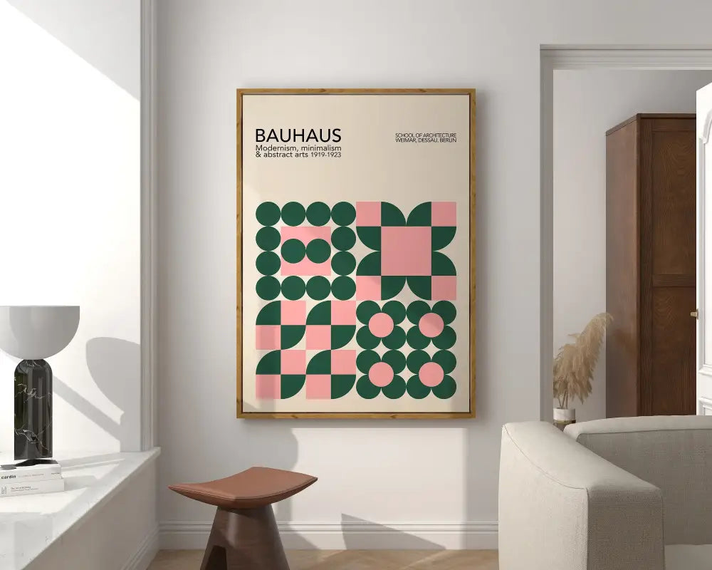 Mid century yellow & pink geometric canvas – living room framed art
