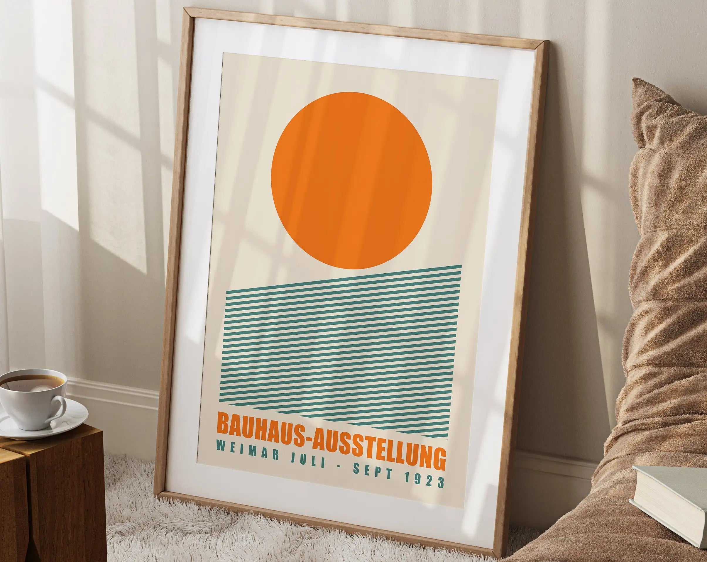 Mid century bauhaus orange & pink wall art living room poster
