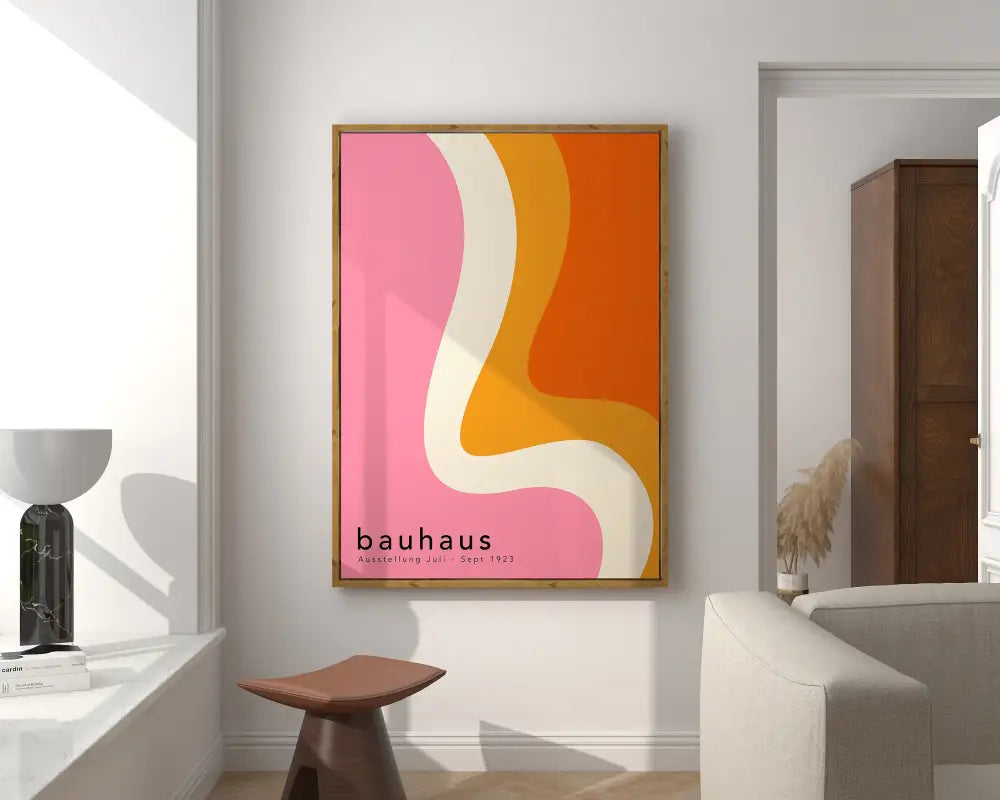 Bauhaus teal and orange geometric canvas wall art for living room