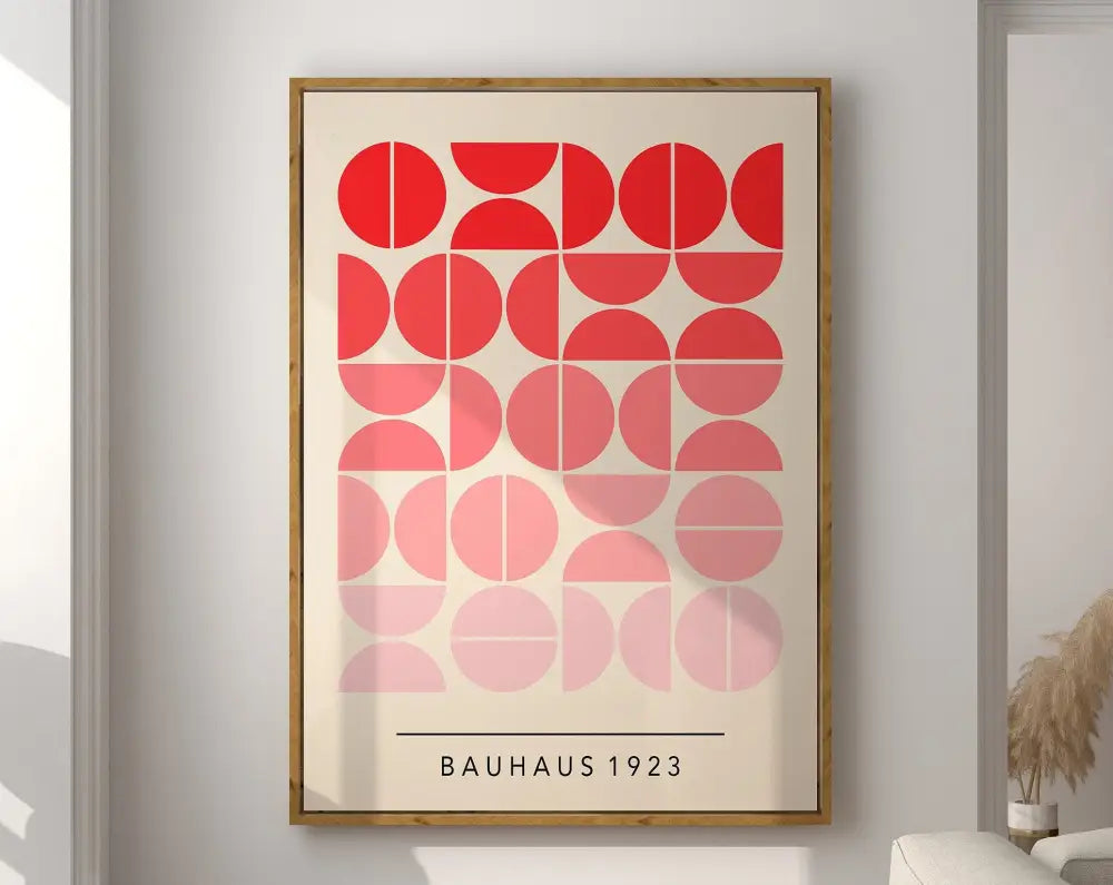 Bauhaus teal and orange geometric canvas wall art for living room