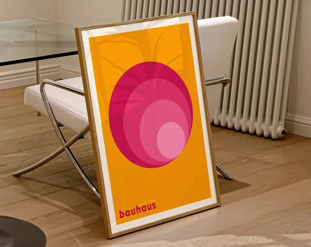 Mid century modern pink & orange geometric canvas wall art living room